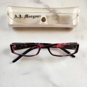 A.J. Morgan floral reading glasses readers eyeglasses black red